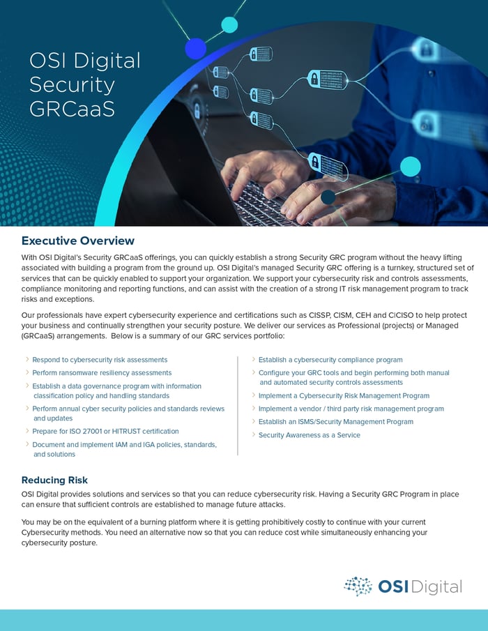 Data Sheet: OSI Digital Security GRCaaS