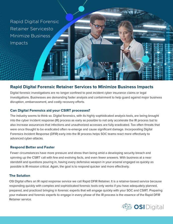 Data Sheet: Rapid Digital Forensic Retainer Services to Minimize Business Impacts