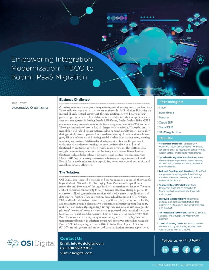 Data Sheet: Empowering Integration Modernization: TIBCO to Boomi iPaaS Migration
